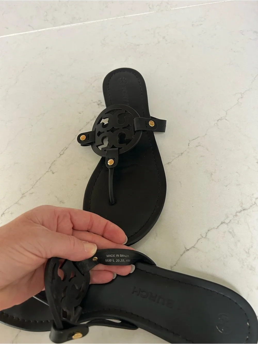 Tory Burch Black Miller Logo Thong Sandals